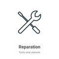 Reparation outline vector icon. Thin line black reparation icon, flat vector simple element illustration from editable tools and