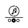 Black solid icon for Repeat, music and play Royalty Free Stock Photo