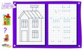 Repeat the image by example, connect the dots with straight lines and color the house. Logical puzzle game for kids. Royalty Free Stock Photo