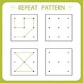 Repeat pattern. Educational games for practicing motor skills. Working pages for kids. Worksheet for kindergarten and preschool