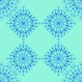 Repeat Pattern Mandalas Blue On Green Royalty Free Stock Photo