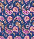 Repeat Pattern With Watercolor Bright Pink Paisley on Blue Background