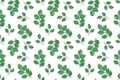 Repeat pattern of watercolor fancy leaves branches on the white background, hand drawn illustration