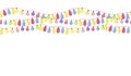 A repeat pattern of watercolor hand drawn light bulb garlands horizontal border on the white background, traditional Christmas Royalty Free Stock Photo