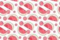 Repeat pattern, watercolor illustration of a watermelon slices set on the white background, sweet red juicy fruit, healthy and Royalty Free Stock Photo