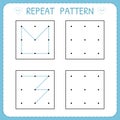 Repeat pattern. Working pages for kids. Worksheet for kindergarten and preschool. Educational games for practicing motor skills