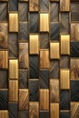3D hardwood tiles with gold matte elements on black background. high quality seamless realistic texture Royalty Free Stock Photo