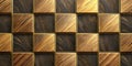 3D hardwood tiles with gold matte elements on black background. high quality seamless realistic texture Royalty Free Stock Photo