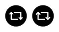 Repeat, repost icon on black circle. Retweet arrow concept