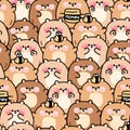 Repeat.Seamless pattern of cute chubby bear in various poses with bee and honey background.Funny Royalty Free Stock Photo