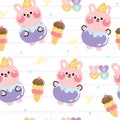 Repeat.Seamless pattern of cute rabbit in ice cream