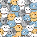 Repeat.Seamless pattern of cute smile face cat in various poses background.Pet animal character cartoon Royalty Free Stock Photo