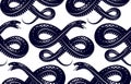 Repeat snakes seamless vector pattern, tiling endless background with venom reptiles in vintage style, subculture rock n roll and