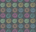 Repeat surface design on green, pink, orange and blue pastel swirls on dark gray background. Universal design for interiors, Royalty Free Stock Photo