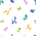 Repeatable pattern of cute balloons with animals' shapes. Endless background of different funny forms, rubber figures of Royalty Free Stock Photo