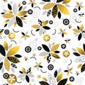 Repeatable pattern with Golden and black glittering decorative flowers. Seamless floral pattern. Repeatable background. Can be Royalty Free Stock Photo