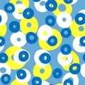 Repeated colored circles. Geometric seamless pattern with round shapes drawn by hand.