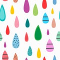 Repeated colored raindrops. Cute seamless pattern with rain drops.