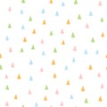 Repeated colored triangles drawn by hand. Cute seamless pattern.