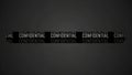 Repeated confidential text overlayed on a dark textured background with subtle light effects Royalty Free Stock Photo
