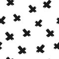 Repeated crosses drawn with a rough brush. Seamless pattern.