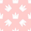 Repeated crowns drawn by hand. Cute seamless pattern for girls.