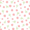 Repeated cute flowers and leaves drawn by hand. Nice floral seamless pattern.