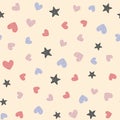 Repeated cute hearts and stars drawn by hand. Romantic seamless pattern. Royalty Free Stock Photo