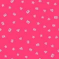 Repeated hearts, stars and crowns drawn by hand. Cute girly seamless pattern. Royalty Free Stock Photo