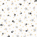 Repeated irregular polka dot and flowers drawn by hand. Floral seamless pattern.