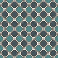 Repeated octagons stained glass mosaic background. Blue ceramic tiles. Seamless pattern with geometric ornament