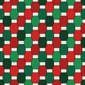 Repeated octagons stained glass mosaic background. Seamless pattern in Christmas traditional colors with vertical braid