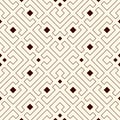 Repeated outline rhombuses and brackets on white background. Modern ornament motif. Symmetric geometric surface pattern