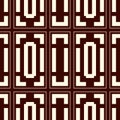 Repeated outline squares and brackets on white background. Symmetric geometric surface pattern design wallpaper.