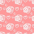 Repeated outlines of flowers of roses and hearts. Flower seamless pattern for women and girls.