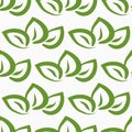Repeated outlines of green leaves on white background. Seamless pattern.