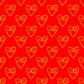 Repeated outlines of hearts drawn by hand. Cute seamless pattern. Sketch, doodle, scribble.