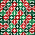 Repeated puzzle mosaic abstract background. Seamless pattern in Christmas traditional colors with simple ornament.