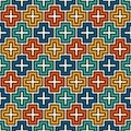 Repeated puzzle mosaic abstract background. Seamless pattern with simple geometric ornament. Bright kids surface texture