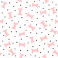 Repeated round spots and bows. Cute seamless pattern for girls.