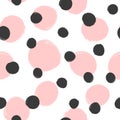 Repeated round spots painted with rough brush. Trend seamless pattern.