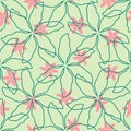 Repeated silhouettes and contours of flowers drawn by hand. Stylish floral seamless pattern for women.