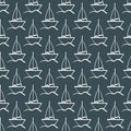 Repeated sketch of the hand of a sailboat on the waves. Seamless pattern. Royalty Free Stock Photo