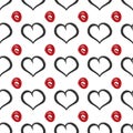 Repeated squiggles and hearts. Seamless pattern.