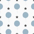 Repeated stars and balloons. Seamless pattern for boys. Drawn by hand. Royalty Free Stock Photo