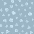 Repeated stars, circles and triangles. Geometric seamless pattern.