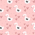 Repeated swans, hearts and round dots. Cute seamless pattern for children. Royalty Free Stock Photo