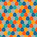 Repeated vivid color cubes background. Geometric shapes wallpaper. Seamless surface pattern design with polygons. Royalty Free Stock Photo