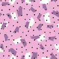 Repeated watercolour brush strokes and round dots. Seamless pattern.