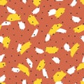 Repeated watercolour brush strokes and rounded dots. Trendy seamless pattern.